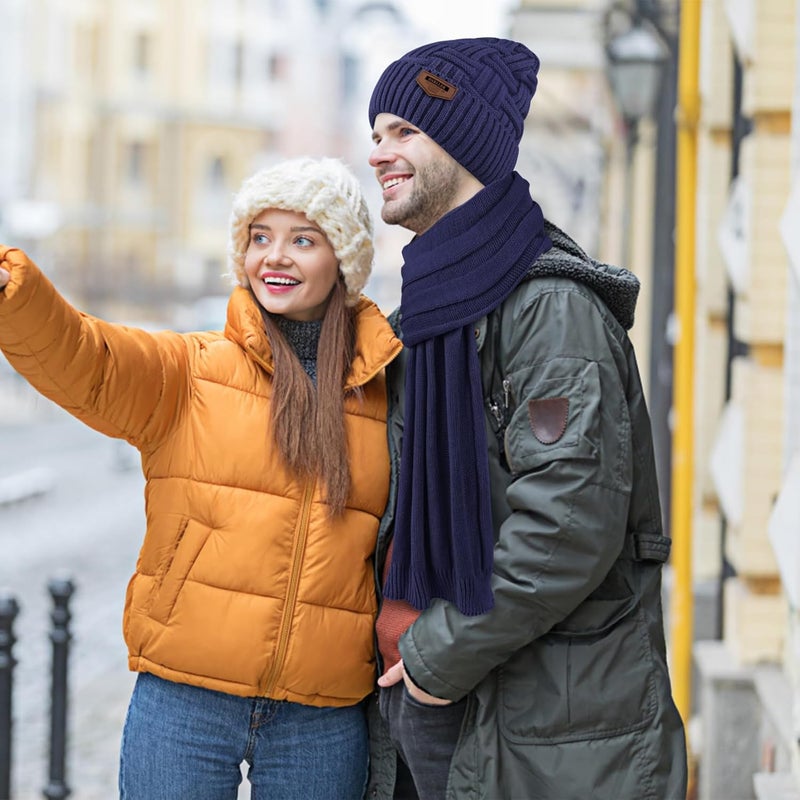 Darller Mens Winter Hats Scarf for Men with Touchscreen Gloves Warm Long Scaves and Skull Caps Beanie Hat Gloves Set - Image 5